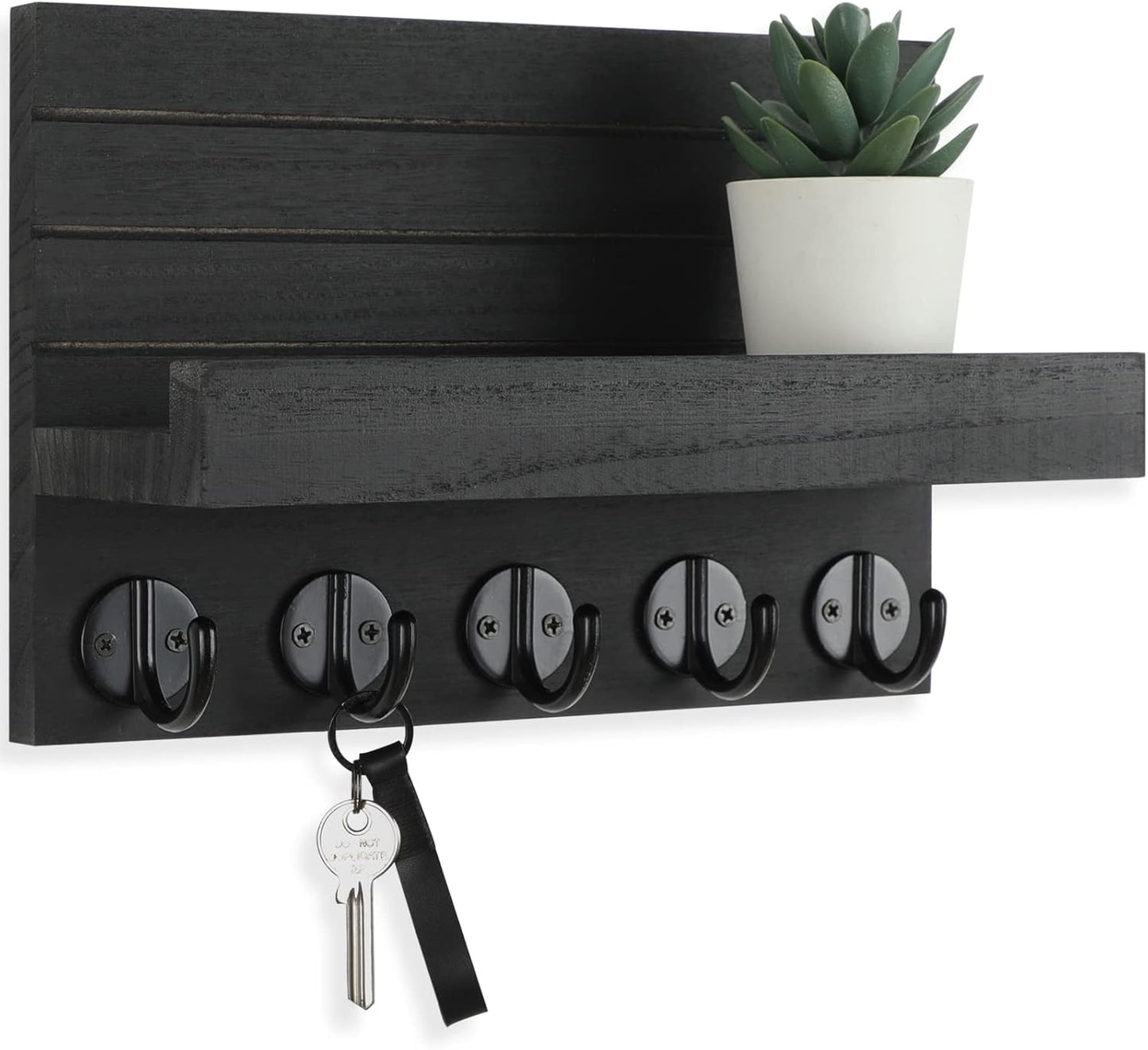 Stylish Rustic Key Holder with Shelf - Perfect for Organizing Keys, Bags, and Coats in Your Entryway