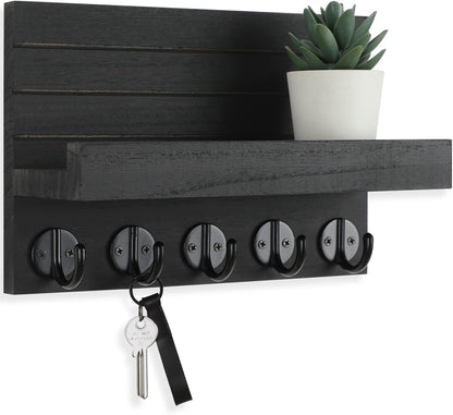 Stylish Rustic Key Holder with Shelf - Perfect for Organizing Keys, Bags, and Coats in Your Entryway