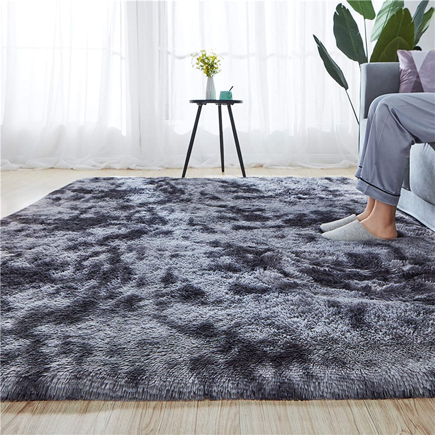 Luxuriously Soft Dark Grey 5x8 Shag Area Rug - Perfect for Bedrooms, Dorms, and Living Rooms - Non-Slip Fluffy Carpet for Ultimate Comfort