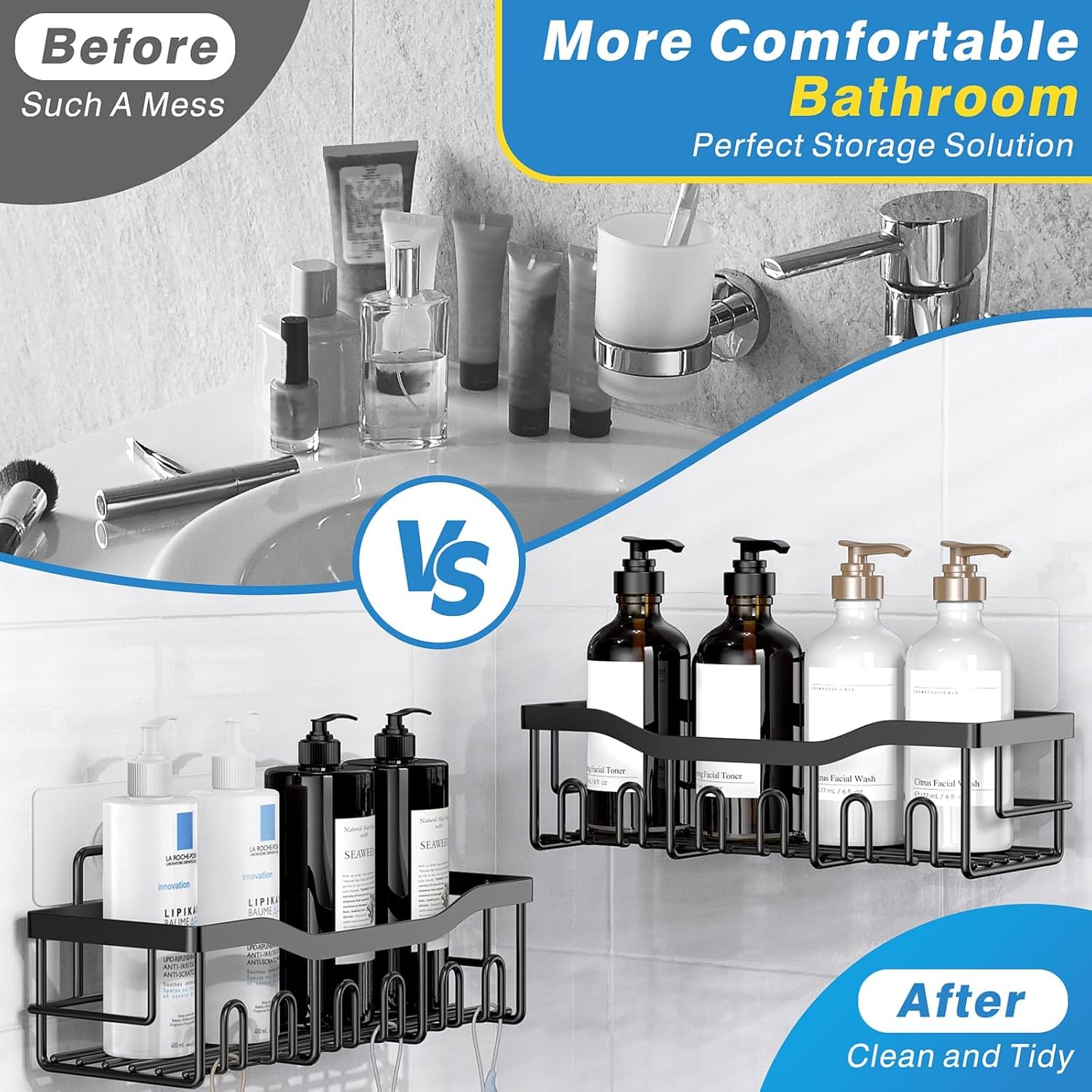 Maximize Your Space with Our 5 Pack Adhesive Shower Caddy - Rustproof Stainless Steel Organizers for Effortless Bathroom Storage