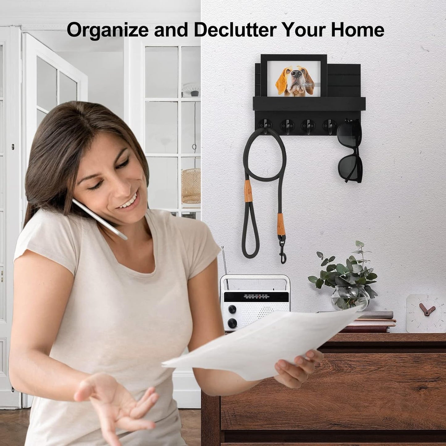 Stylish Rustic Key Holder with Shelf - Perfect for Organizing Keys, Bags, and Coats in Your Entryway