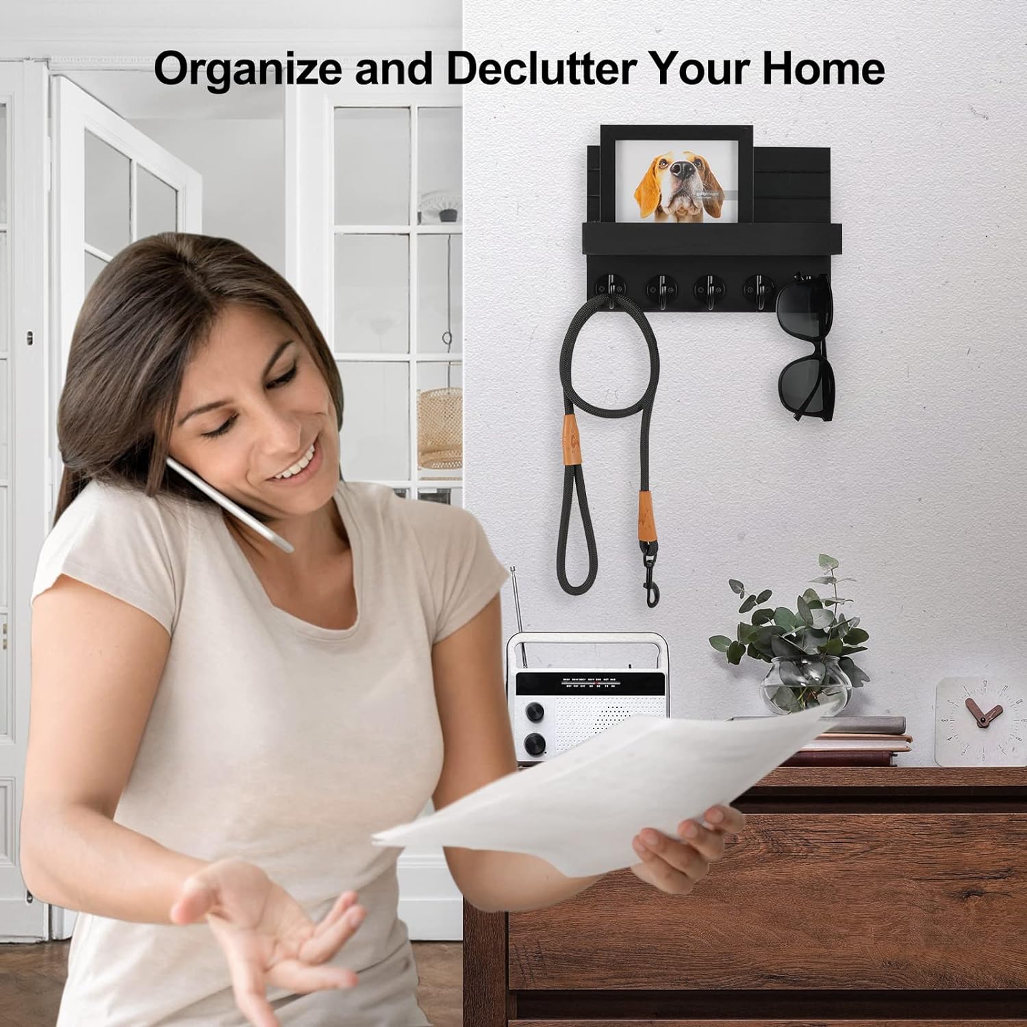 Stylish Rustic Key Holder with Shelf - Perfect for Organizing Keys, Bags, and Coats in Your Entryway