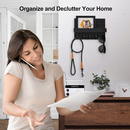 Stylish Rustic Key Holder with Shelf - Perfect for Organizing Keys, Bags, and Coats in Your Entryway
