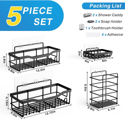 Maximize Your Space with Our 5 Pack Adhesive Shower Caddy - Rustproof Stainless Steel Organizers for Effortless Bathroom Storage
