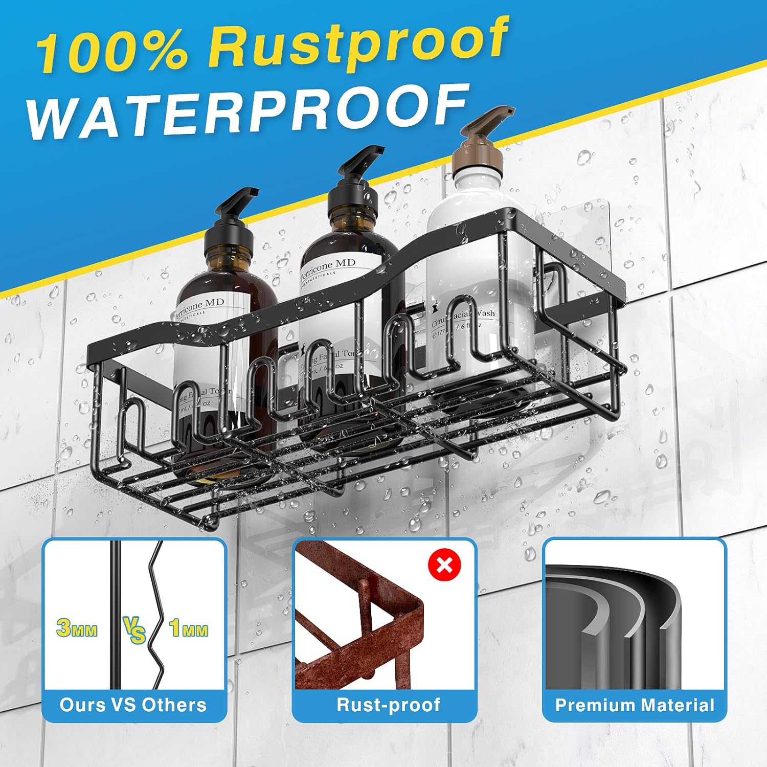Maximize Your Space with Our 5 Pack Adhesive Shower Caddy - Rustproof Stainless Steel Organizers for Effortless Bathroom Storage