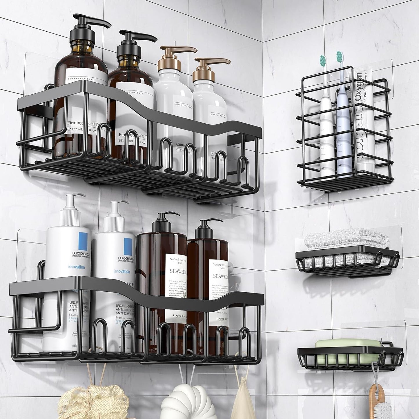 Maximize Your Space with Our 5 Pack Adhesive Shower Caddy - Rustproof Stainless Steel Organizers for Effortless Bathroom Storage